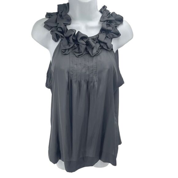 Violet & Claire Womens Blouse Top Sleeveless Ruffled Pleated Gray Size Medium - Picture 13 of 13
